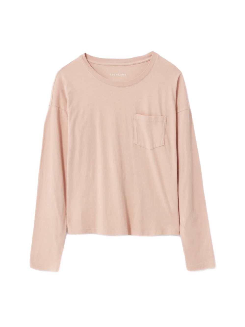 Everlane Essential Cotton Long Sleeve Scoop Neck Tee in Blush Size Small